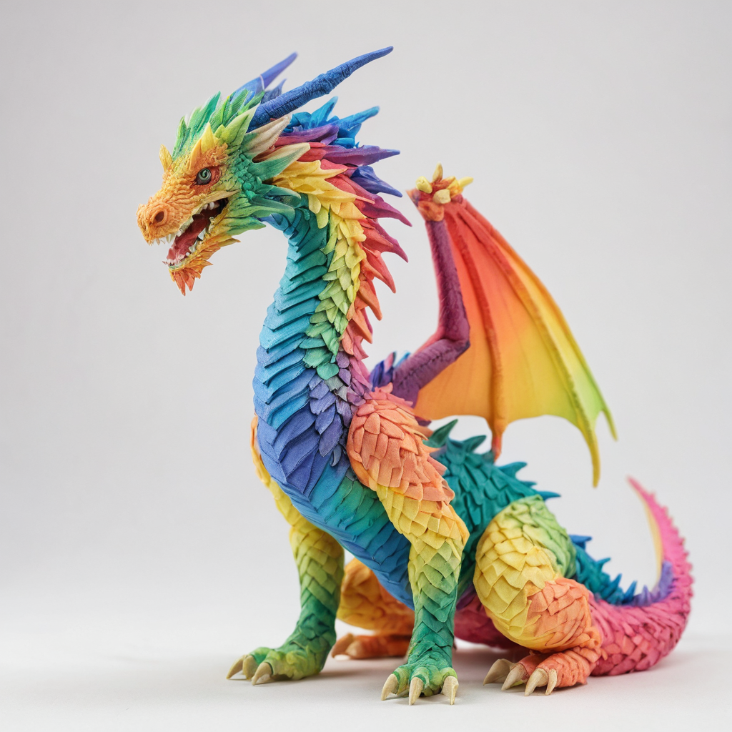 Articulated Dragon Toy 3D printed rainbow PLA
