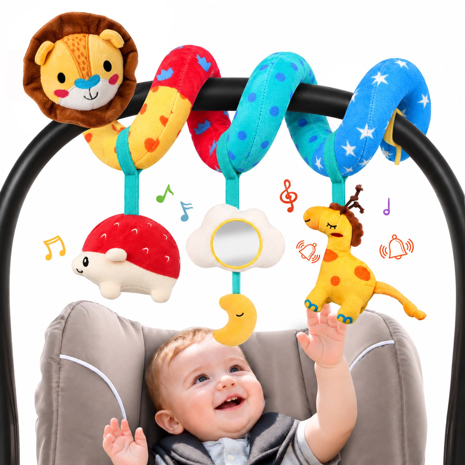 URMYWO Spiral Car Seat Toys for Babies 0-6 Months, Newborn Stroller Toy