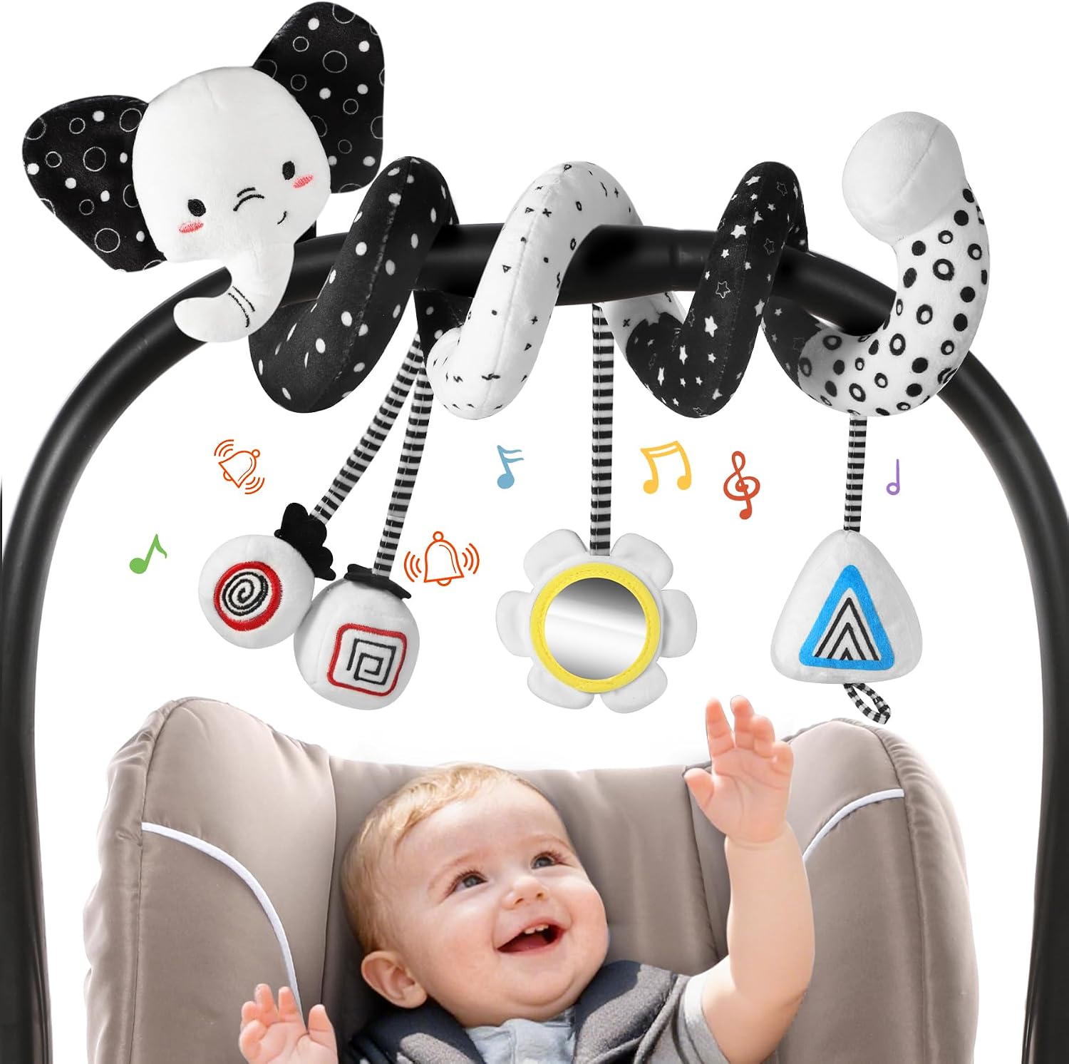 High Contrast Car Seat Toys — Black and White
