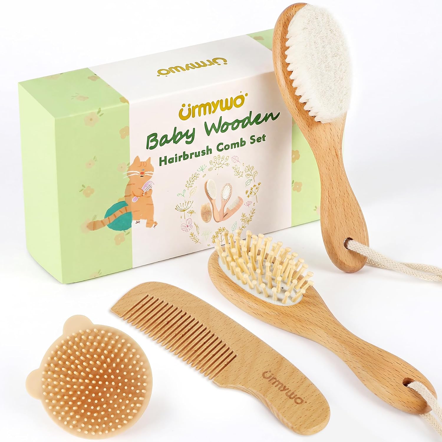 Baby Brush and Comb Set (4 Piece, Wooden) - URMYWO