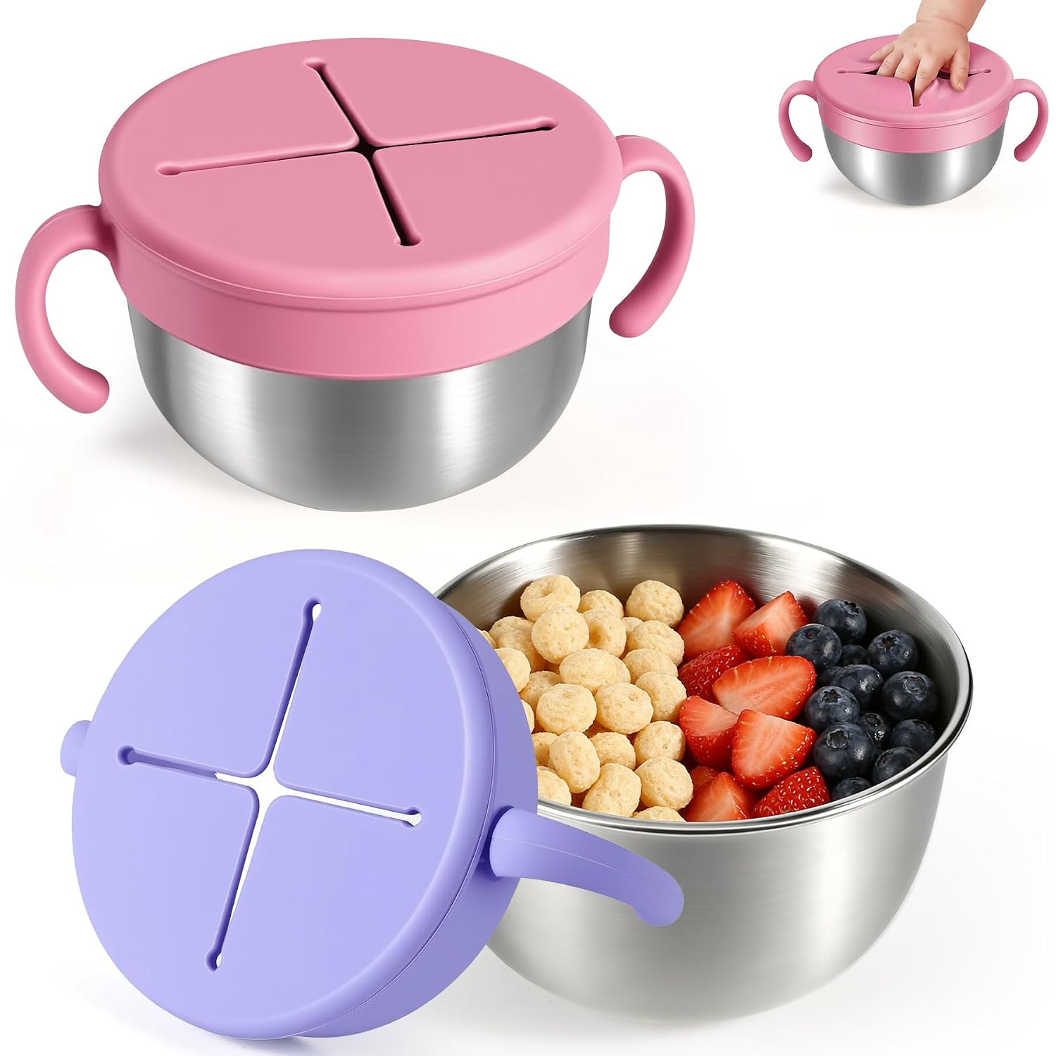 Stainless Steel Snack Cups 2 Pack - Blue + Pink - URMYWO