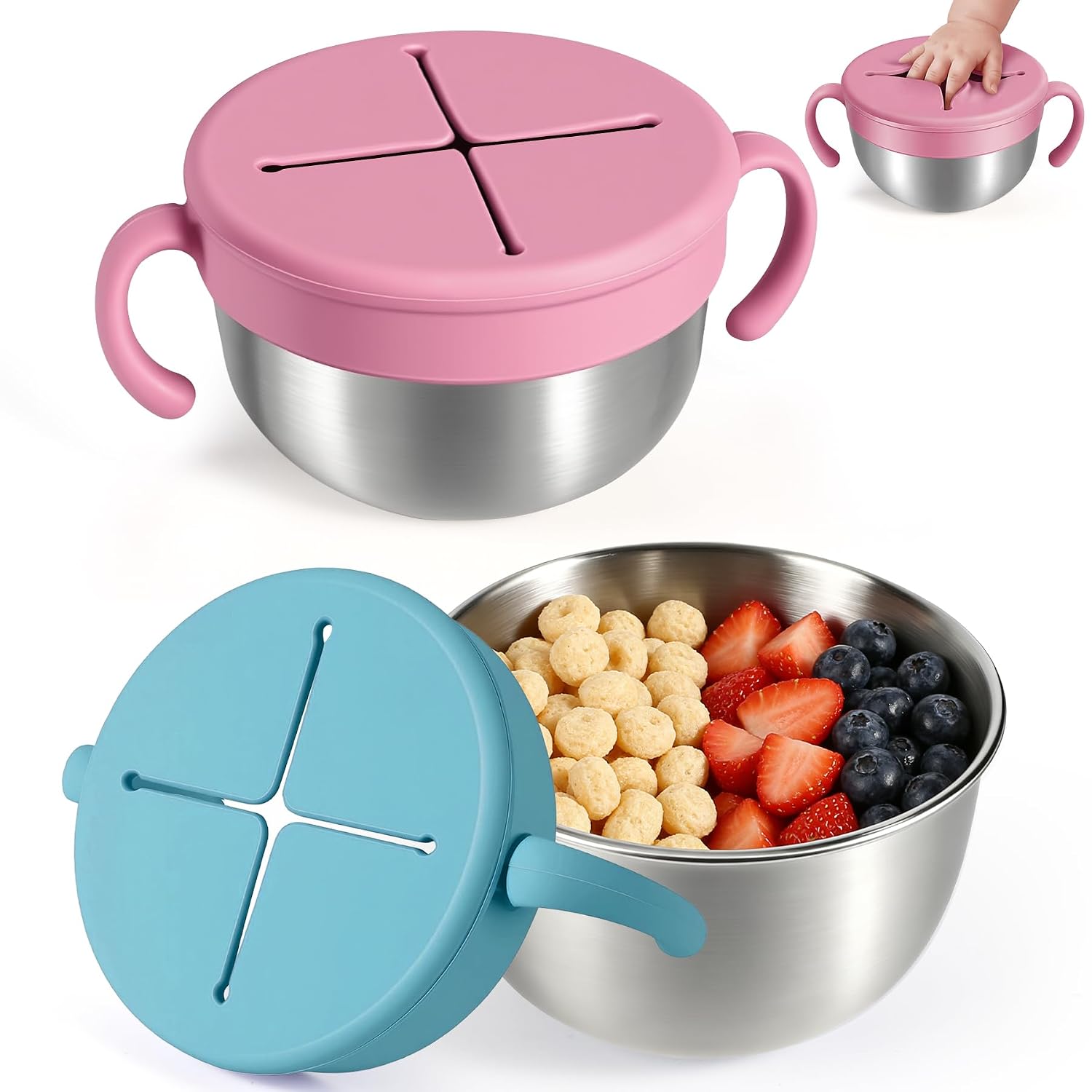 Stainless Steel Snack Cups 2 Pack - Pink + Green - URMYWO