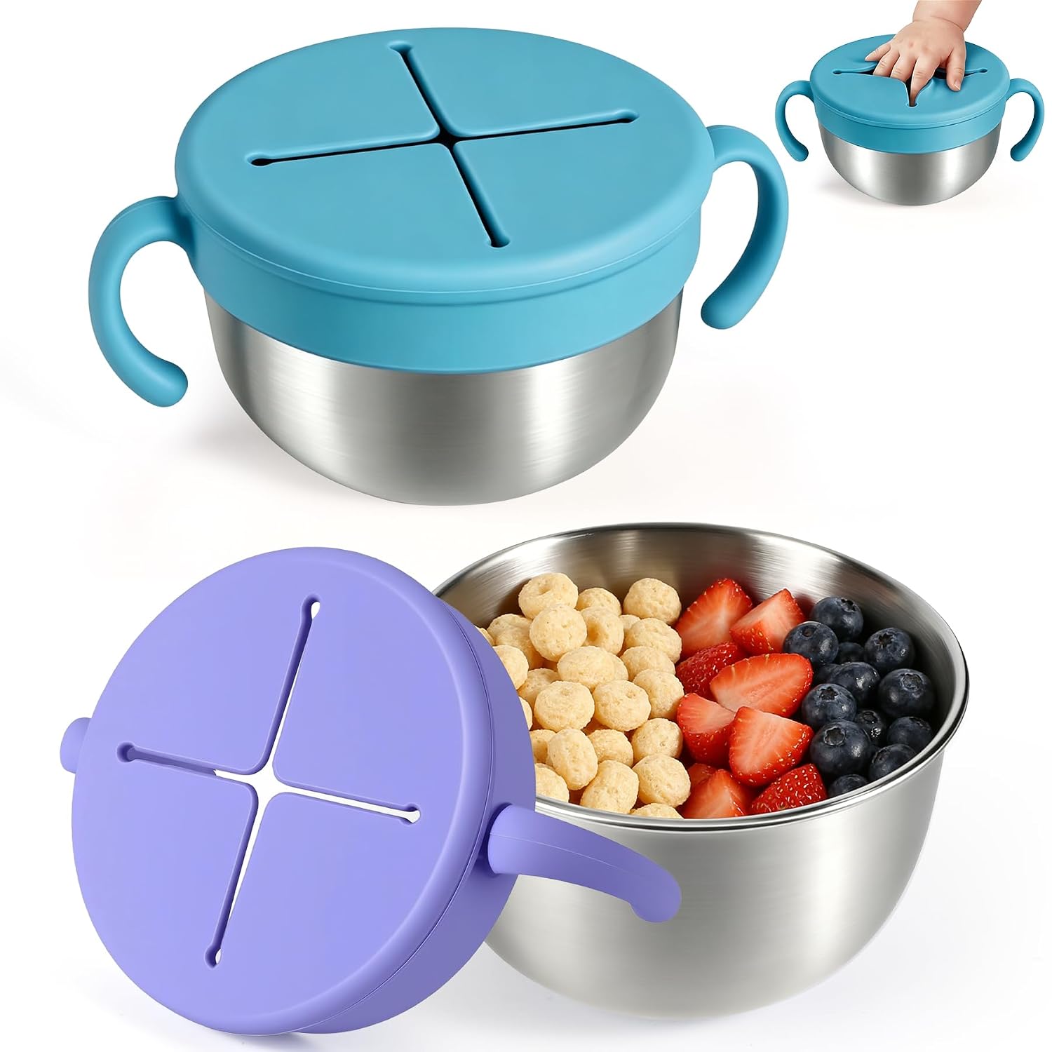 Stainless Steel Snack Cups 2 Pack - Purple + Green - URMYWO