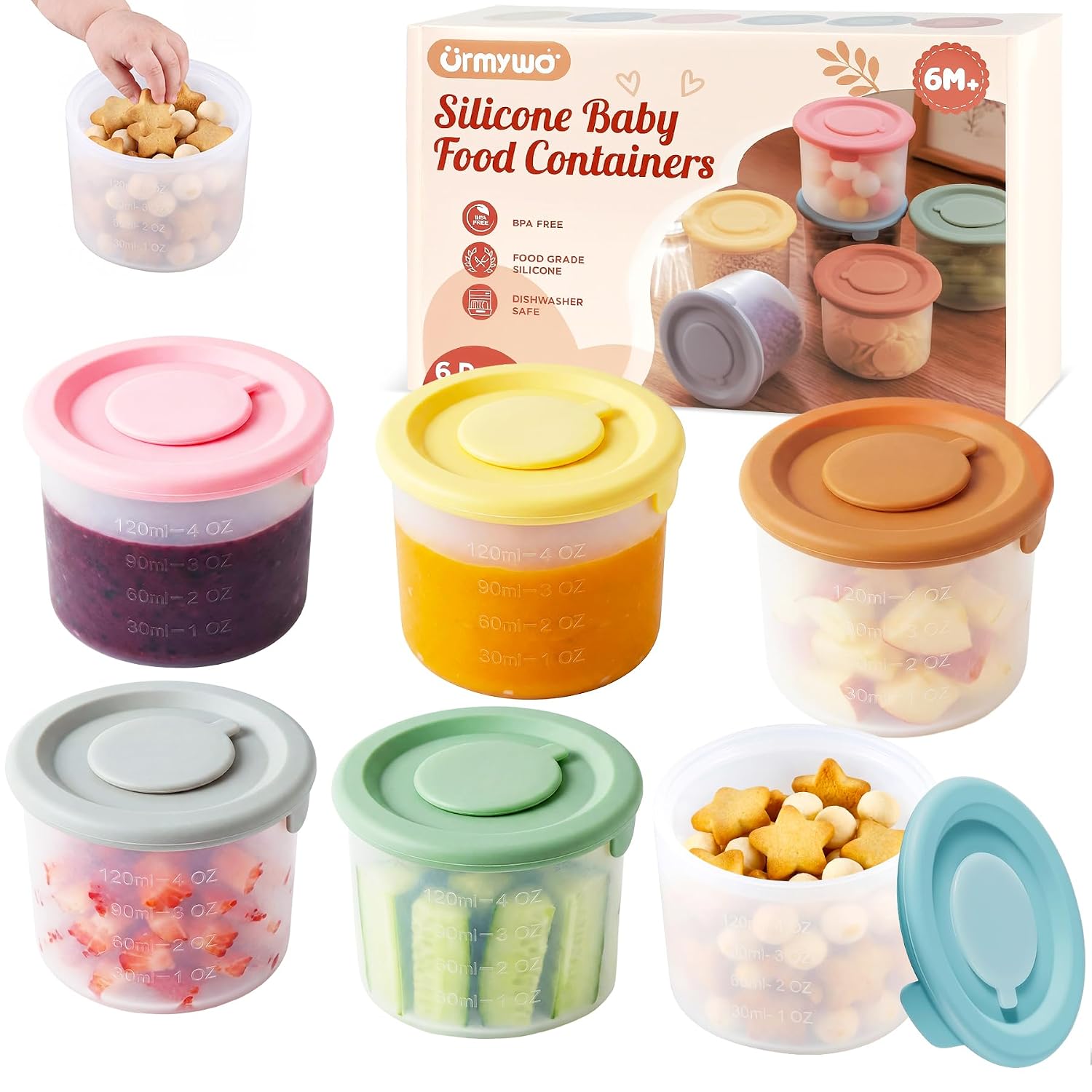 Silicone Baby Food Containers (6 Pack, 4 oz) - URMYWO