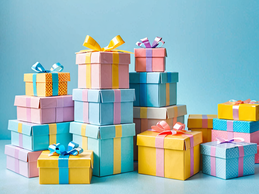 Colorful toy gift boxes being packed into shipping cartons with bubble wrap for a toy dropshipping business