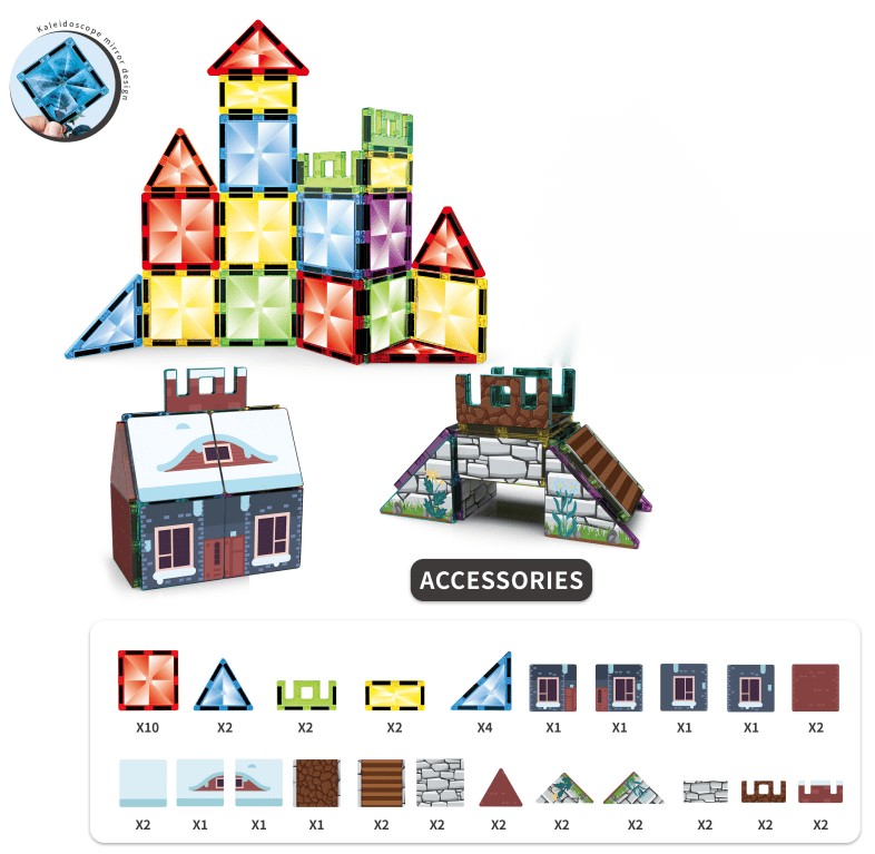 Kaleidoscope Magnetic Building Tiles _x000B_with Static cling film - URMYWO